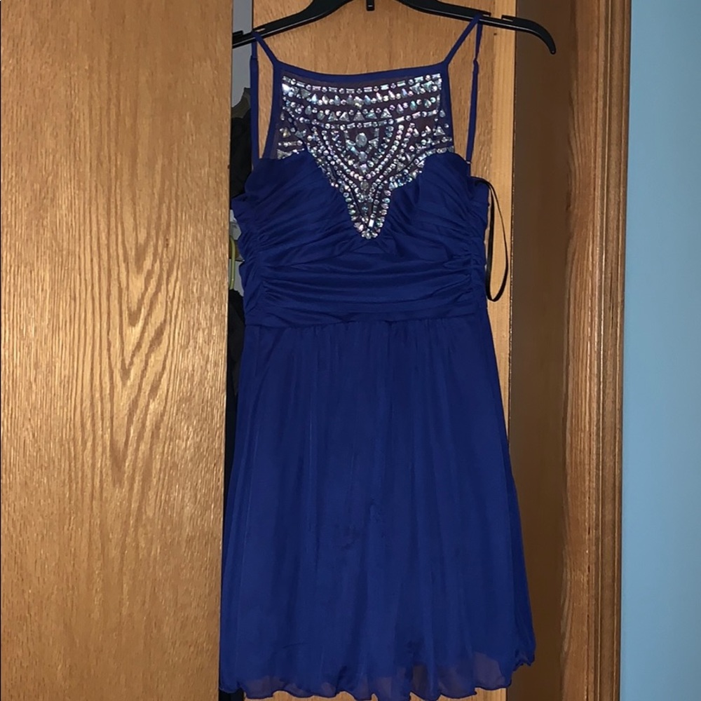 Royal Blue Bedazzled High Neck Juniors Dress